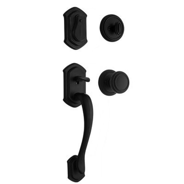 Weiser Monaco Handle Set with Wickham Knob Interior; Iron Black Finish