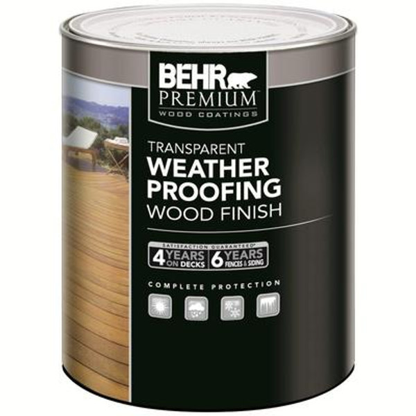 BEHR PREMIUM TRANSPARENT WEATHERPROOFING WOOD FINISH; CEDAR NATURALTONE; 946 ML