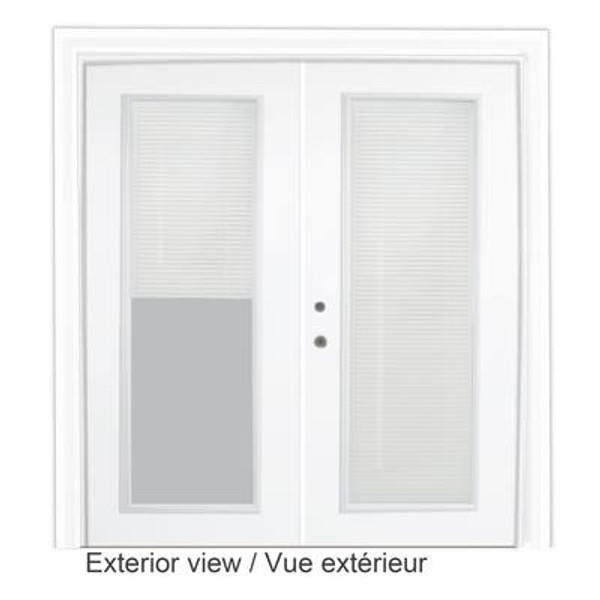 Steel Garden Door-Internal Mini Blinds-5 Ft. x 82.375 In. Pre-Finished White - Right Hand