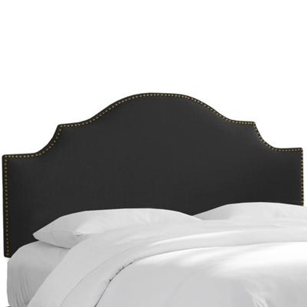 Queen Nail Button Notched Headboard in Linen Black