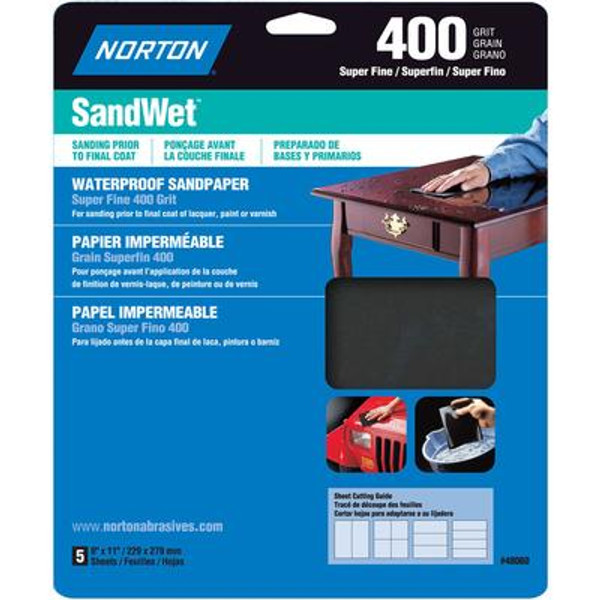SandWet 9 inch x11 inch  Sanding Sheets Super Fine-400 grit 5 pack