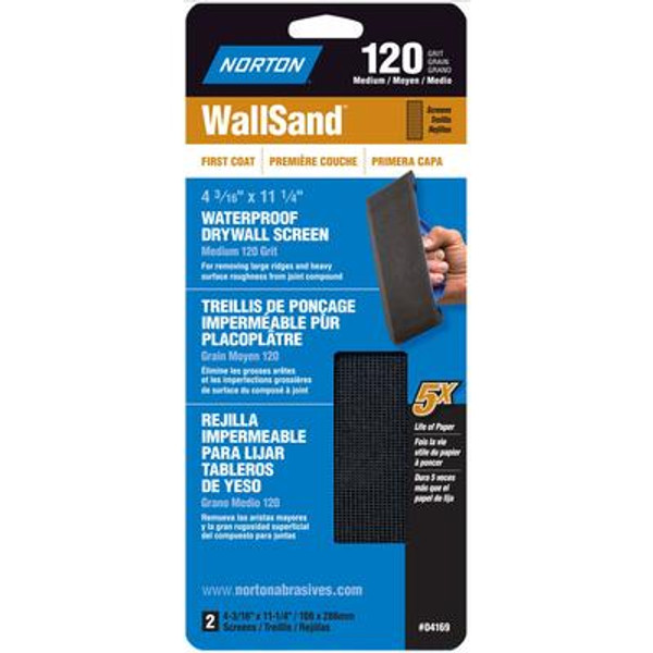 WallSand 4-3/16 inch x11-1/4 inch  Drywall Screen Medium-120 grit 2 pack