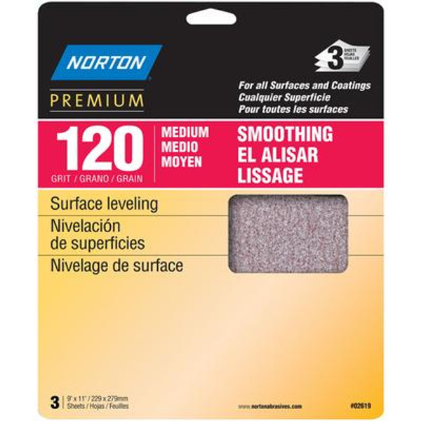 Premium  9 inch X11 inch  Sanding Sheets Medium-120 grit 3 pack