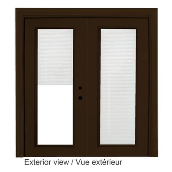 Steel Garden Door-Internal Mini Blinds-5 Ft. x 82.375 In. Pre-Finished Brown - Left Hand