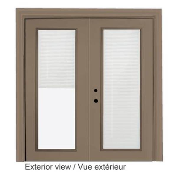 Steel Garden Door-Internal Mini Blinds-5 Ft. x 82.375 In. Pre-Finished Sandstone - Right Hand