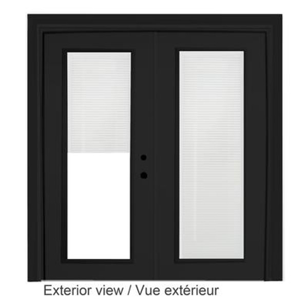Steel Garden Door-Internal Mini Blinds-6 Ft. x 82.375 In. Pre-Finished Black - Left Hand