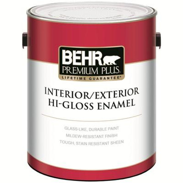BEHR PREMIUM PLUS Interior/Exterior Hi-Gloss Enamel Paint - Ultra Pure White; Deep Base; 3.43 L