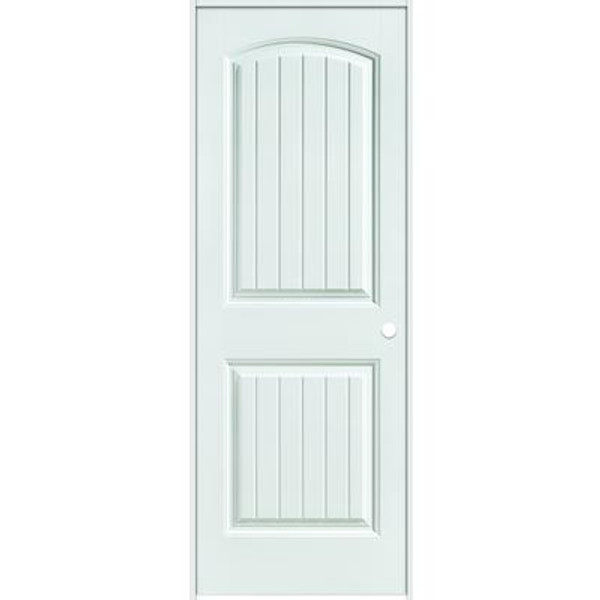 Primed 2-Panel Plank Smooth Prehung Interior Door 28 In. x 80 In. Left Hand