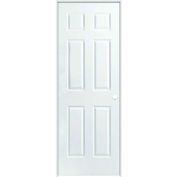 Primed 6-Panel Textured Safe N Sound Solid Core Prehung Door 30 Inch x 80 Inch Left Hand