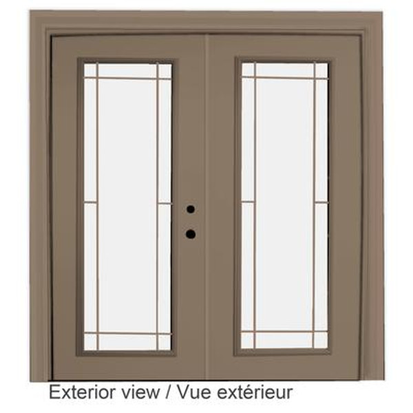 Steel Garden Door-Prairie Style Grill-6 Ft. x 82.375 In. Pre-Finished Sandstone LowE Argon-Left Hand