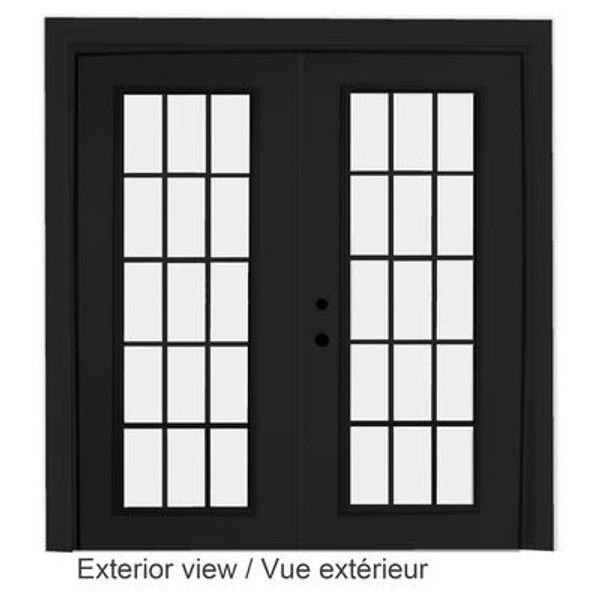 Steel Garden Door-15 Lite Internal Grill-5 Ft. x 82.375 In. Pre-Finished Black LowE Argon-Right Hand