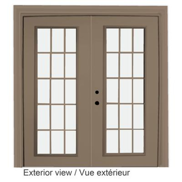 Steel Garden Door-15 Lite Internal Grill-5 Ft. x 82.375 In. Pre-Finished Sandstone LowE Argon-Right Hand
