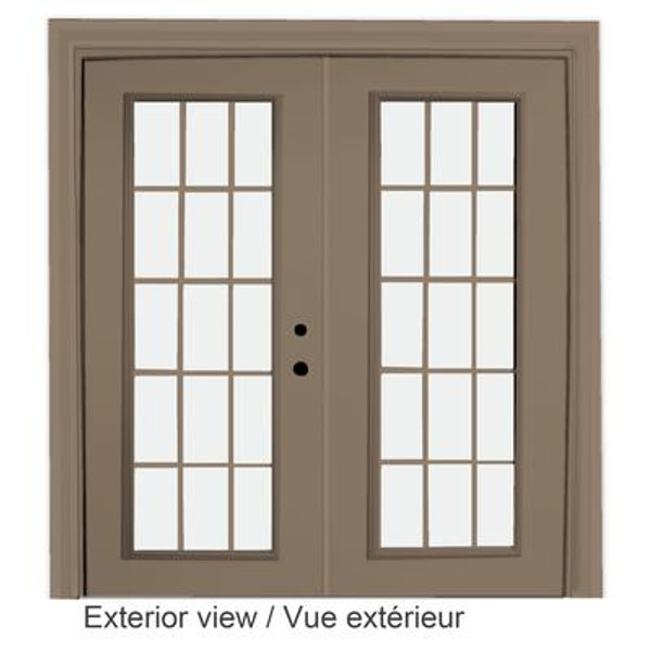Steel Garden Door-15 Lite Internal Grill-6 Ft. x 82.375 In. Pre-Finished Sandstone LowE Argon-Left Hand