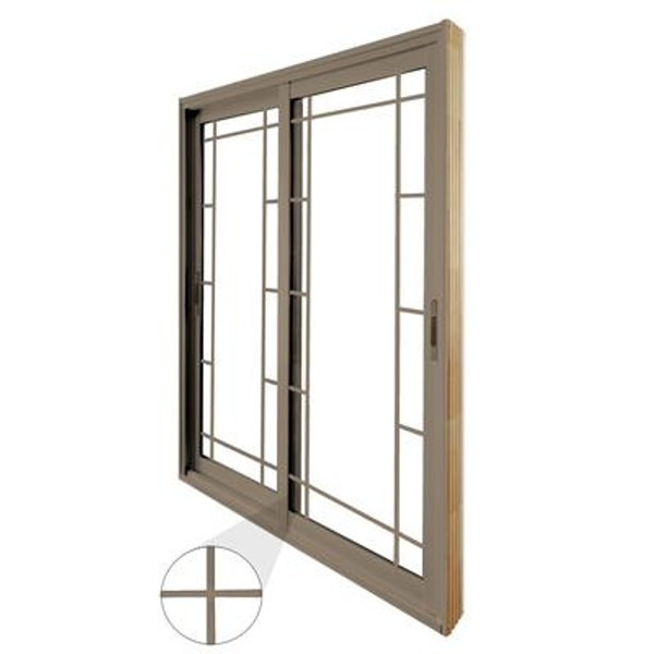 Double Sliding Patio Door - Prairie Style Internal Grill - 6 Ft. / 72 In. x 80 In. Sandstone