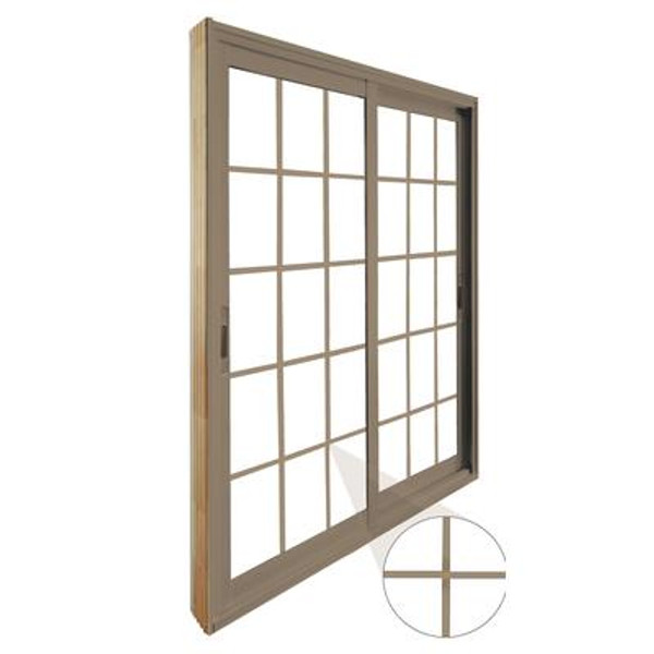 Double Sliding Patio Door -15 Lite Internal White Flat Grill - 5 Ft. / 60 In. x 80 In. Sandstone