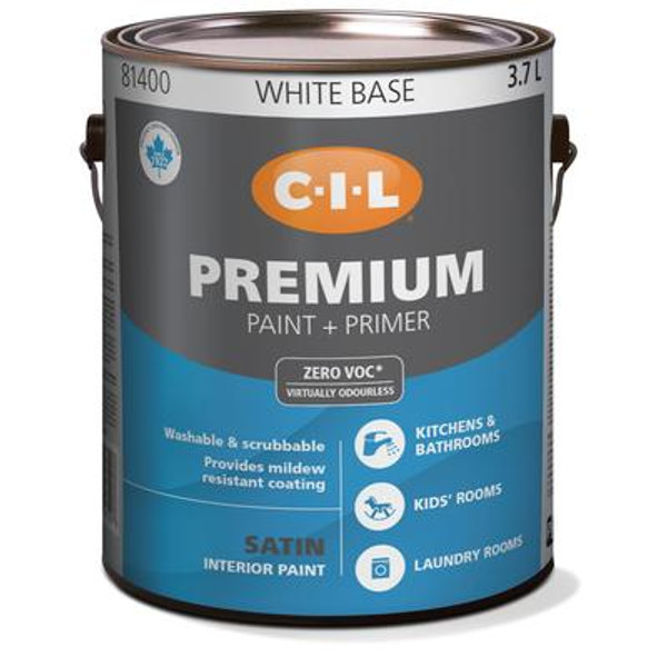 CIL Premium Interior Satin Kitchen & Bath White Base 3.7 L