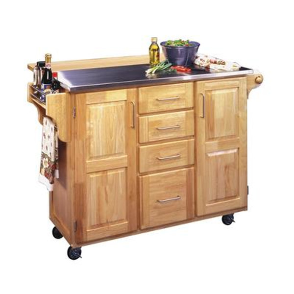 Stainless Steel Top Kitchen Cart With Wood Drop Leaf Breakfast Bar