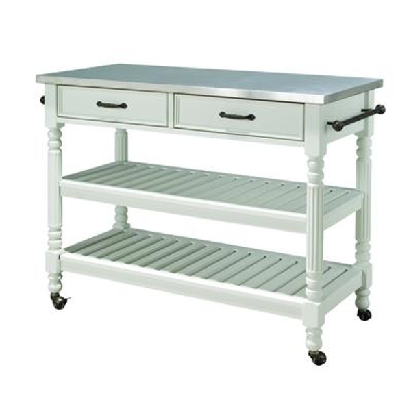 Savannah Cart With Stainless Steel Top - White