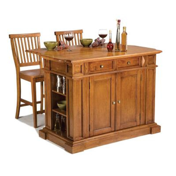 Kitchen Island With Two Stools - Distressed Cottage Oak