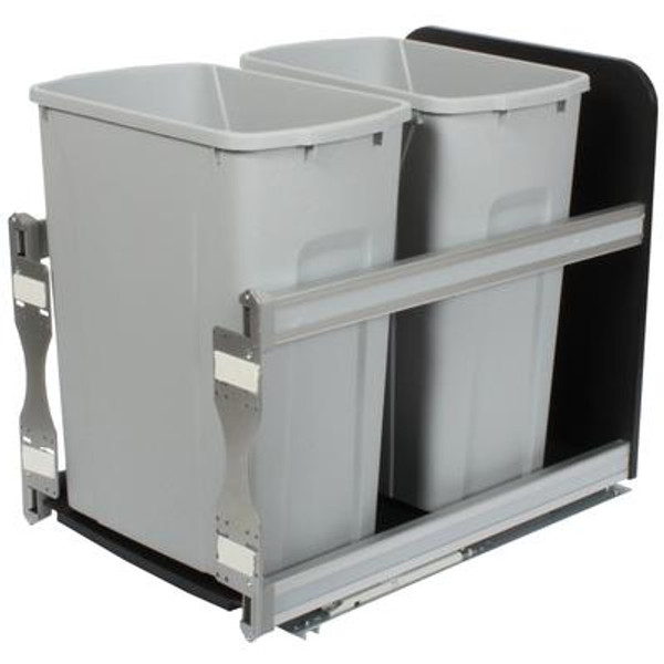Double 35 Quart Bin Platinum Soft-Close Waste and Recycling Unit - 11.81 Inches Wide - Lid is not Included