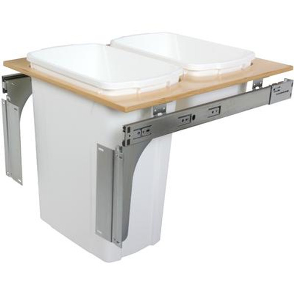 Double 35 Quart Bin White Top-Mount Waste and Recycling Unit - 18 Inches Wide - Lid is not Included