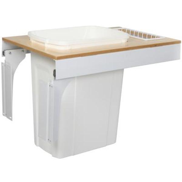 Single 35 Quart Bin White Soft-Close Top-Mount Waste and Recycling Unit - 14.5 Inches Wide - Lid is not Included