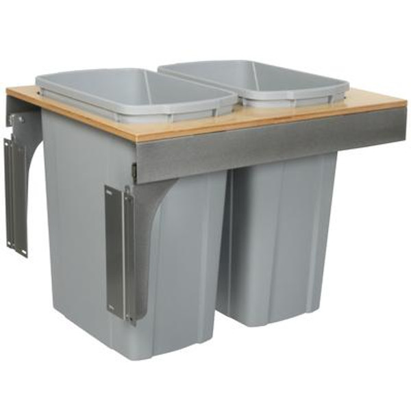 Double 35 Quart Bin Platinum Soft-Close Top-Mount Waste and Recycling Unit - 18 Inches Wide - Lid is not Included