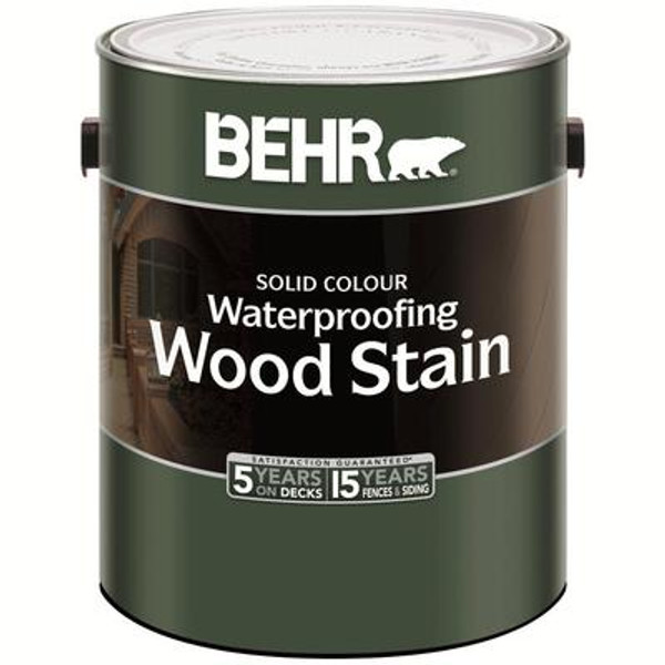 BEHR Solid Colour Waterproofing Wood Stain - White No. 211;  3.79 L