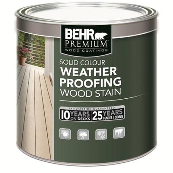 BEHR PREMIUM SOLID Colour Weatherproofing Wood Stain; White No. 5011; 237 mL