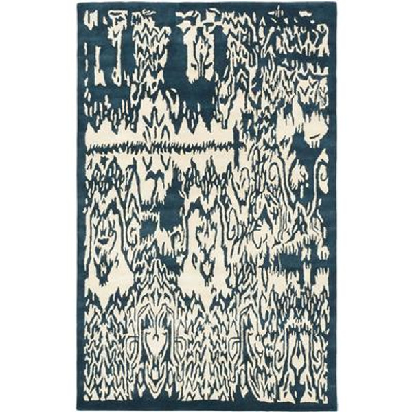 Handmade Abstract Art Cream Turquoise Rug - 5 Ft. x 8 Ft. 0 In.