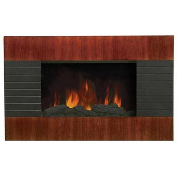 Electric Wall Mounted Fireplace - Mahogany Effect Wood Panel Design; Slim
