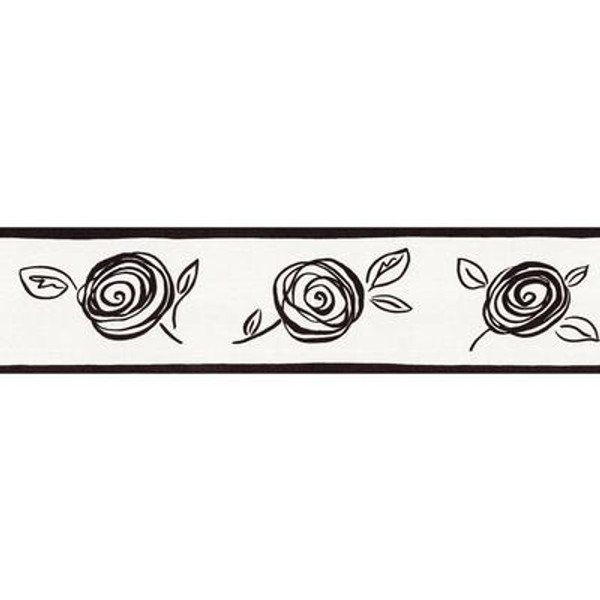 5.13 In. H Black and White Contemporary Floral Border