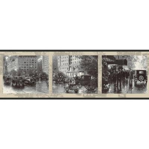 6.83 In. H Black and White Nostalgic City Border