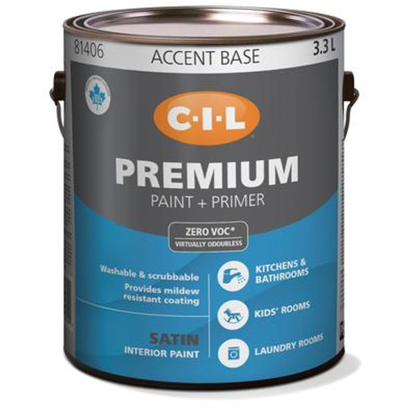 CIL Premium Interior Satin Kitchen & Bath White Accent Base 3.3 L