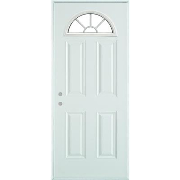 Fan Lite 4-Panel Painted Steel Entry Door