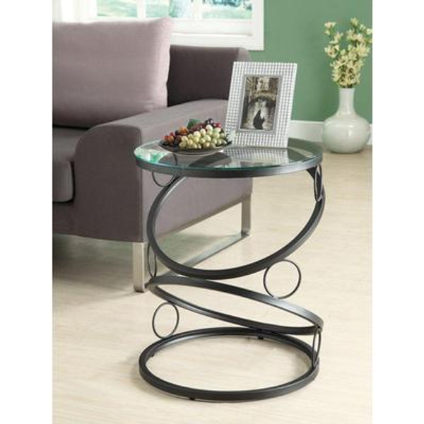 Accent Table - Matte Black Metal With Tempered Glass