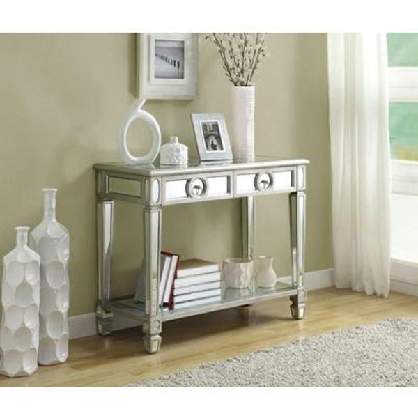 Console Table - 38''L / Brushed Silver / Mirror