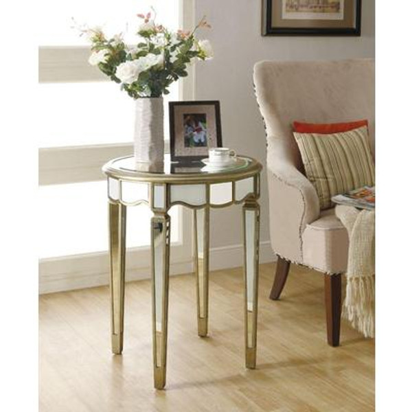 Accent Table - 24''Dia / Brushed Silver / Mirror