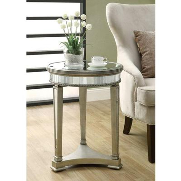 Accent Table - 20''Dia / Brushed Silver / Mirror