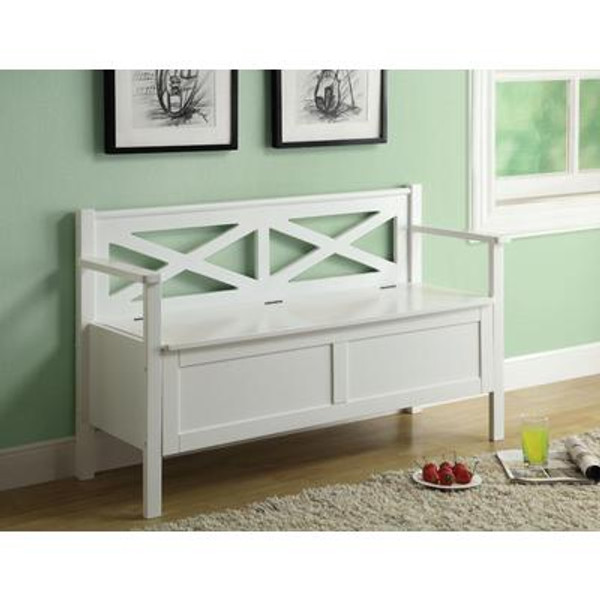 Bench - 50''L / White Solid Wood With Storage