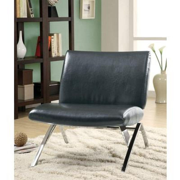 Accent Chair - Black Leather-Look / Chrome Metal