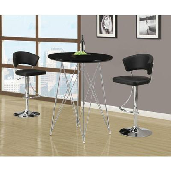 Home Bar - 36''Dia / Glossy Black / Chrome Metal