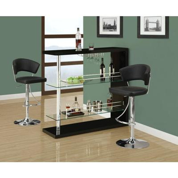 Home Bar - 48''L / Black Glossy / Chrome Metal