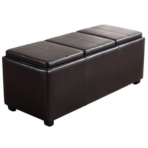 Avalon Collection Large Rectangular Storage Ottoman With 3 Serving Trays