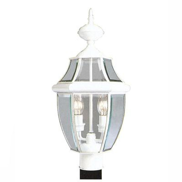 Providence 2 Light White Incandescent Post Head with Clear Beveled Glass