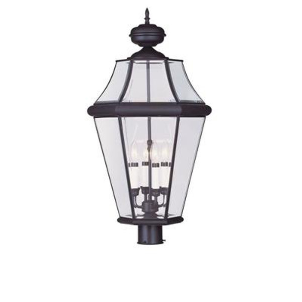 Providence 4 Light Bronze Incandescent Post Head with Clear Beveled Glass