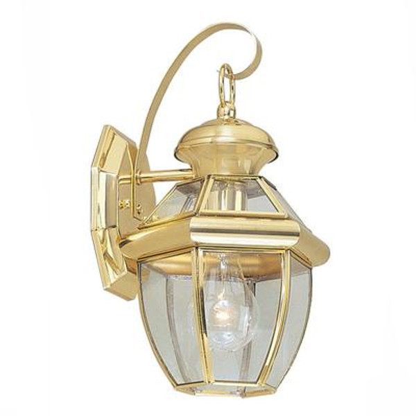 Providence 1 Light Bright Brass Incandescent Wall Lantern with Clear Beveled Glass