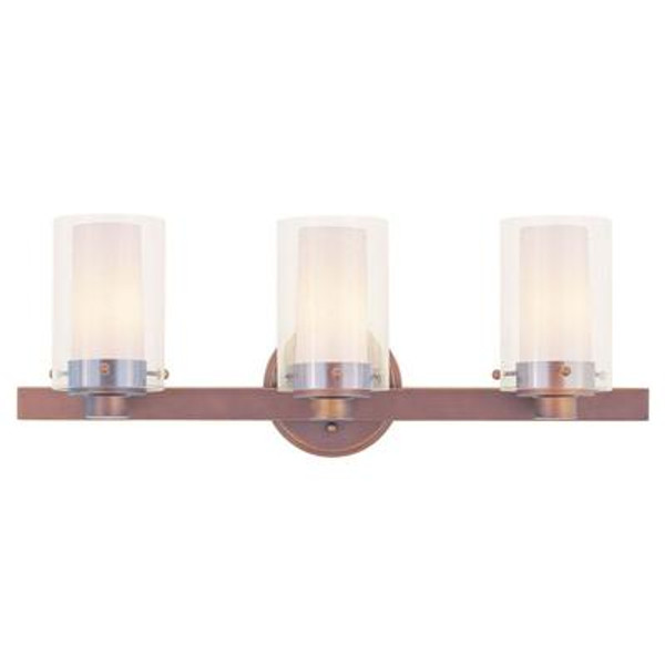 Providence 3 Light Bronze Incandescent Bath Vanity with Clear Outside and Opal Inside Glass