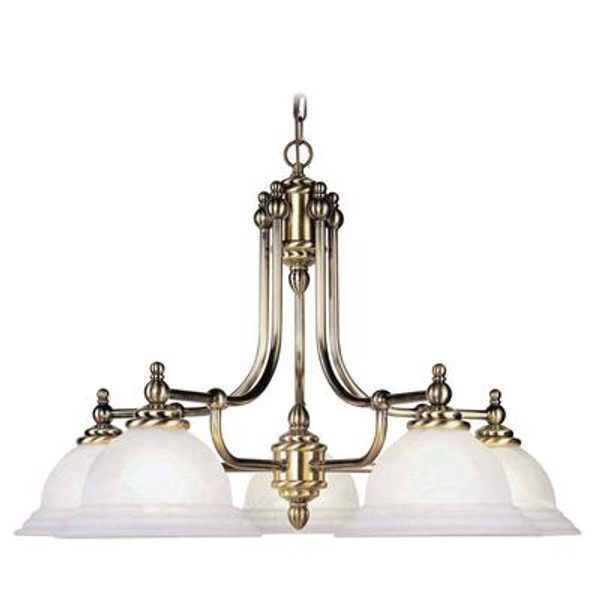 Providence 5 Light Antique Brass Incandescent Chandelier with White Alabaster Glass