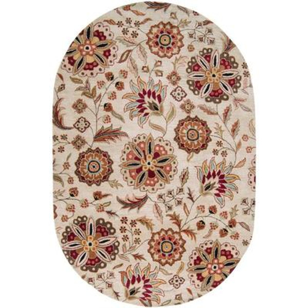 Antioch Ivory Wool 6 Feet x 9 Feet Oval Area Rug